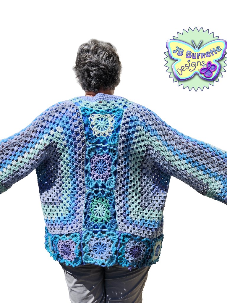Handmade Crochet Costal Colors Cardigan Sweater, Boho Beach Fashion
